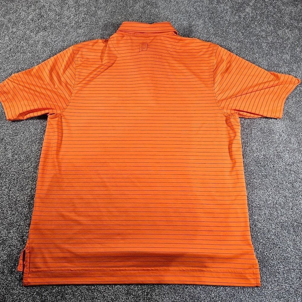 FootJoy(FJ) Polo Shirt Mens L Orange Striped Ulen Country Club Golf Performance - Picture 10 of 13